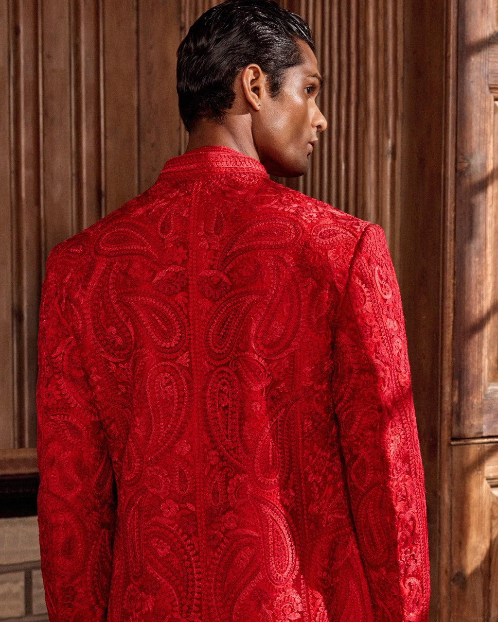 Red Thread Work Sherwani Set