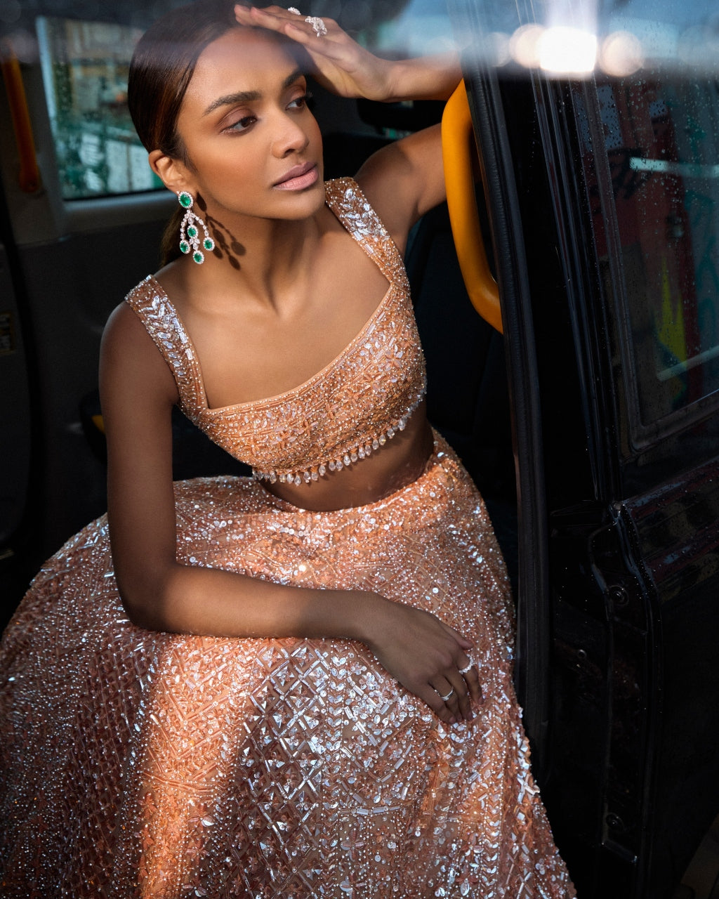 Peach Sequin Lehenga Set