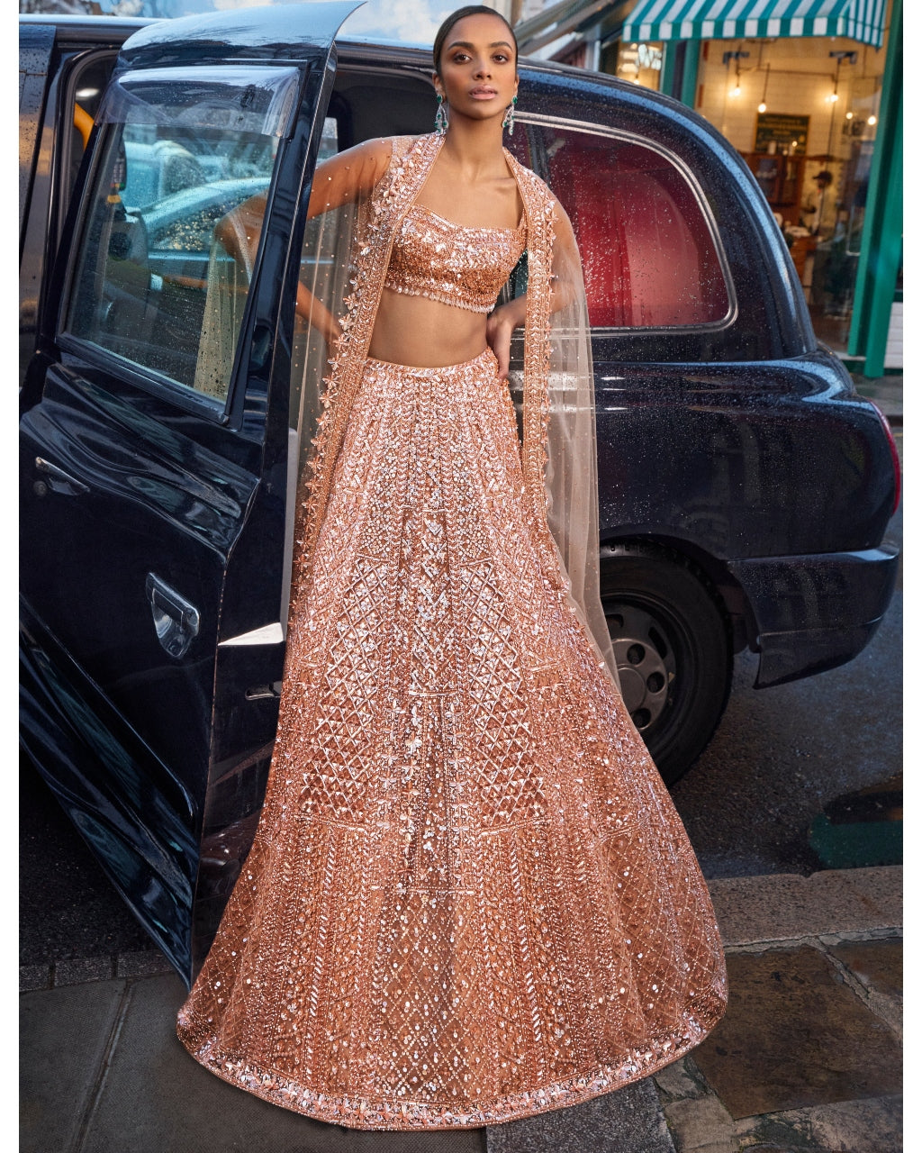 Peach Sequin Lehenga Set