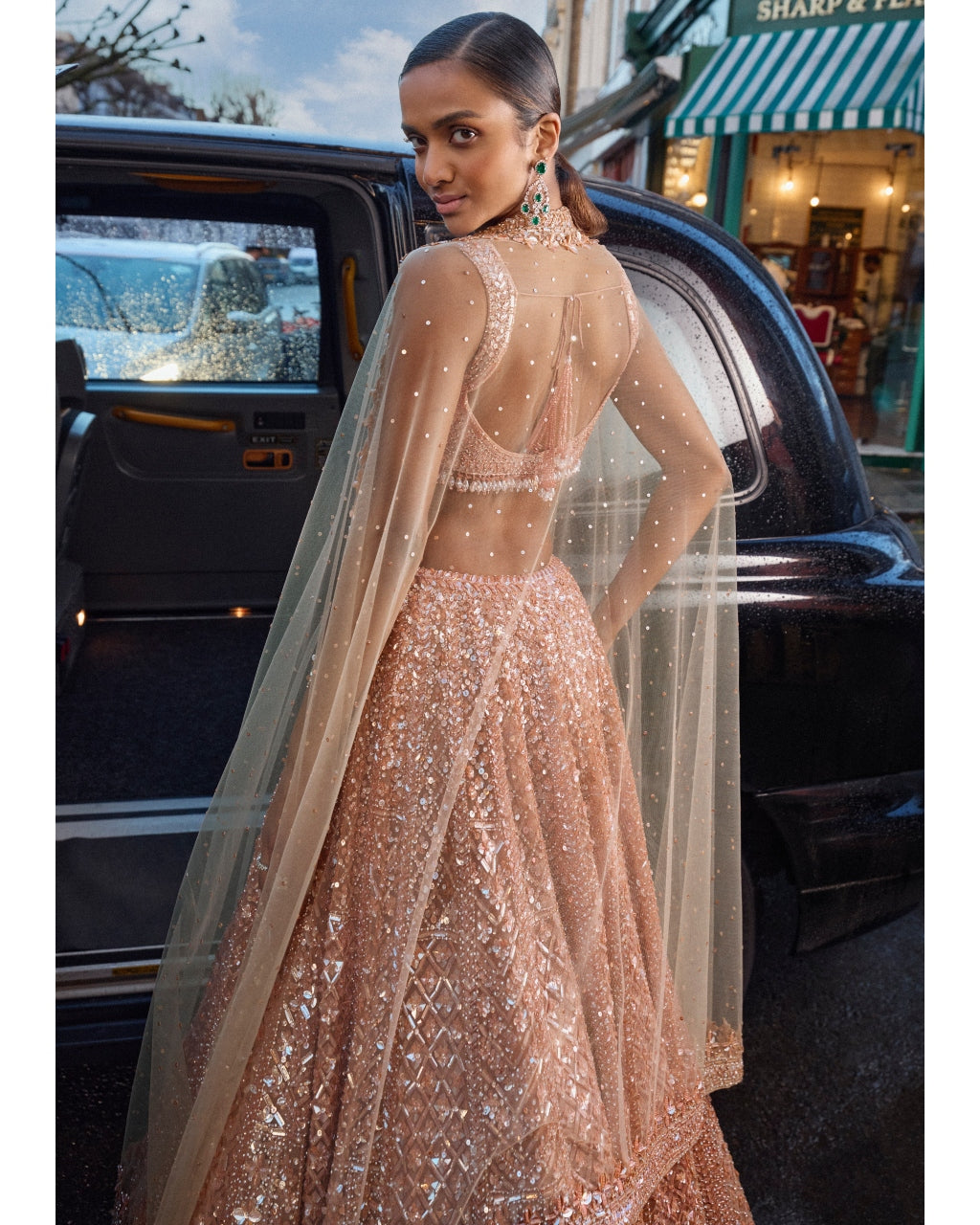Peach Sequin Lehenga Set