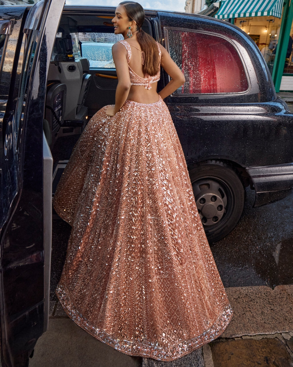 Peach Sequin Lehenga Set