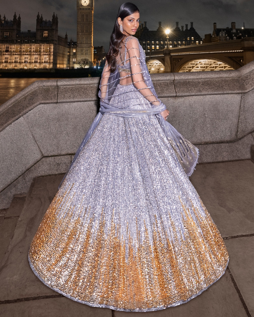 Silver Gold Sequin Lehenga Set | Seema Gujral XL / CUSTOM SIZE Silver Gold Sequin Lehenga Set | Seema Gujral XL / CUSTOM SIZE