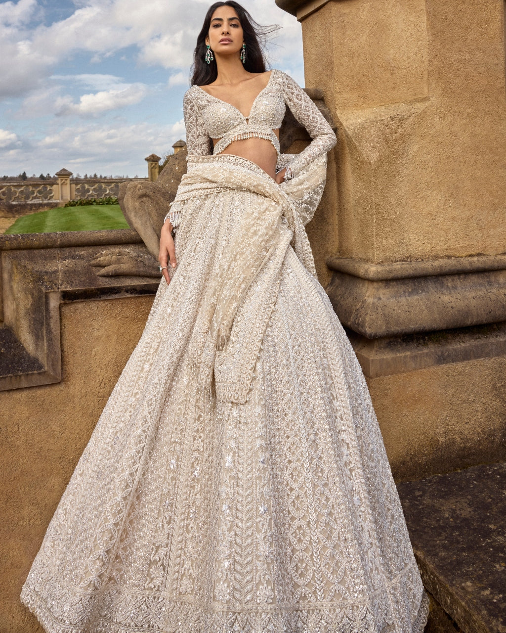 Ivory Pearl Intricated Embroidery Lehenga Set