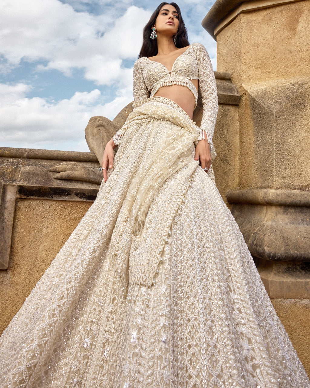 Ivory Pearl Intricated Embroidery Lehenga Set