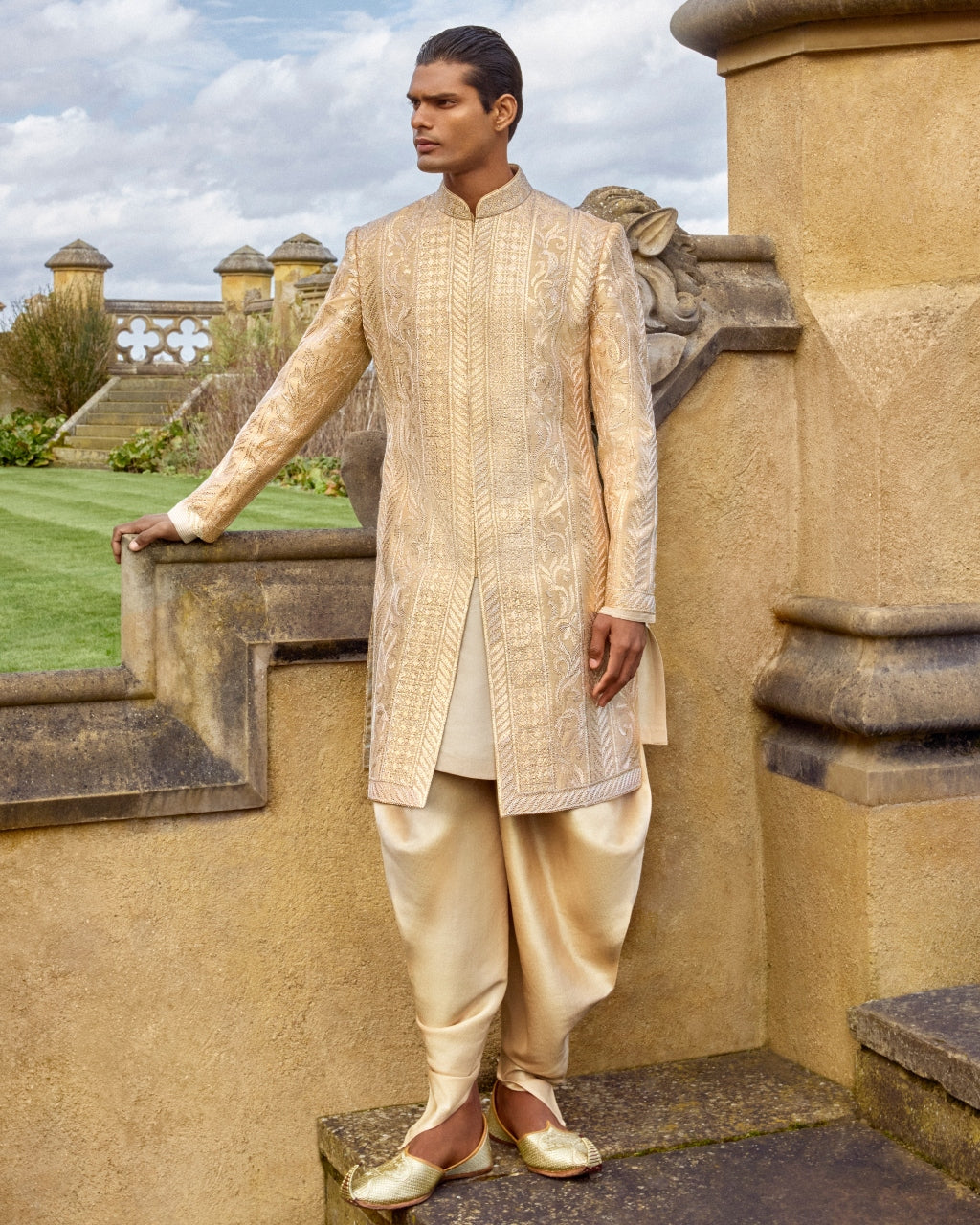 Rose Gold Embroidered Sherwani Set