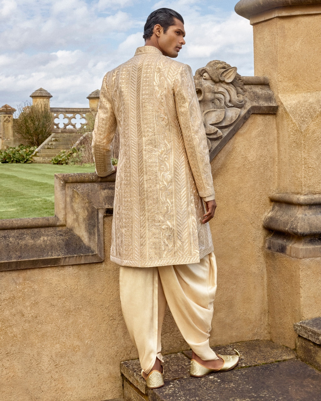 Rose Gold Embroidered Sherwani Set