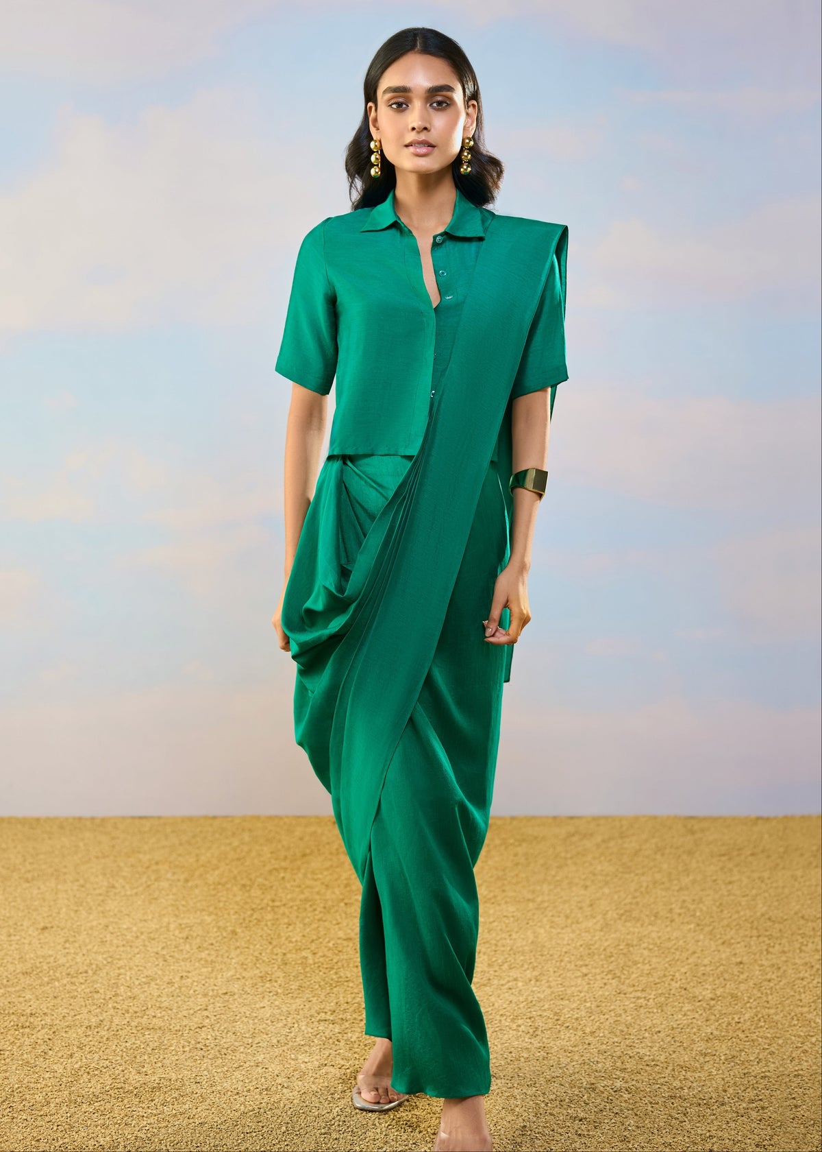 Emerald Shirt Sari Skirt Set