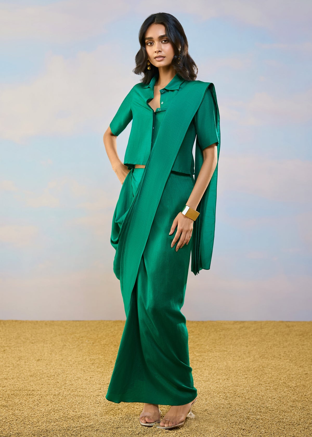 Emerald Shirt Sari Skirt Set