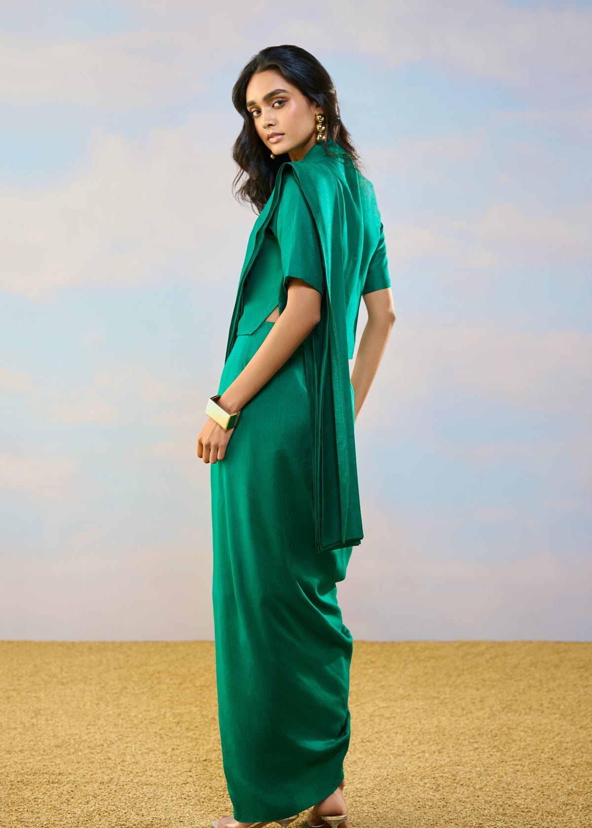 Emerald Shirt Sari Skirt Set