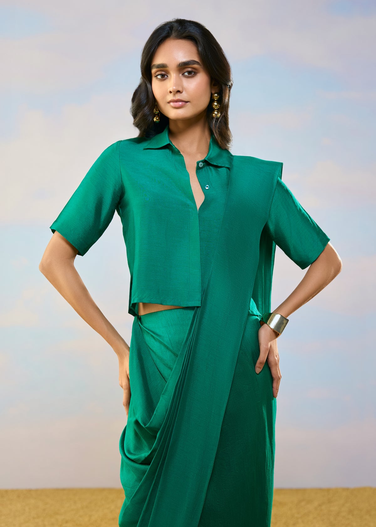 Emerald Shirt Sari Skirt Set