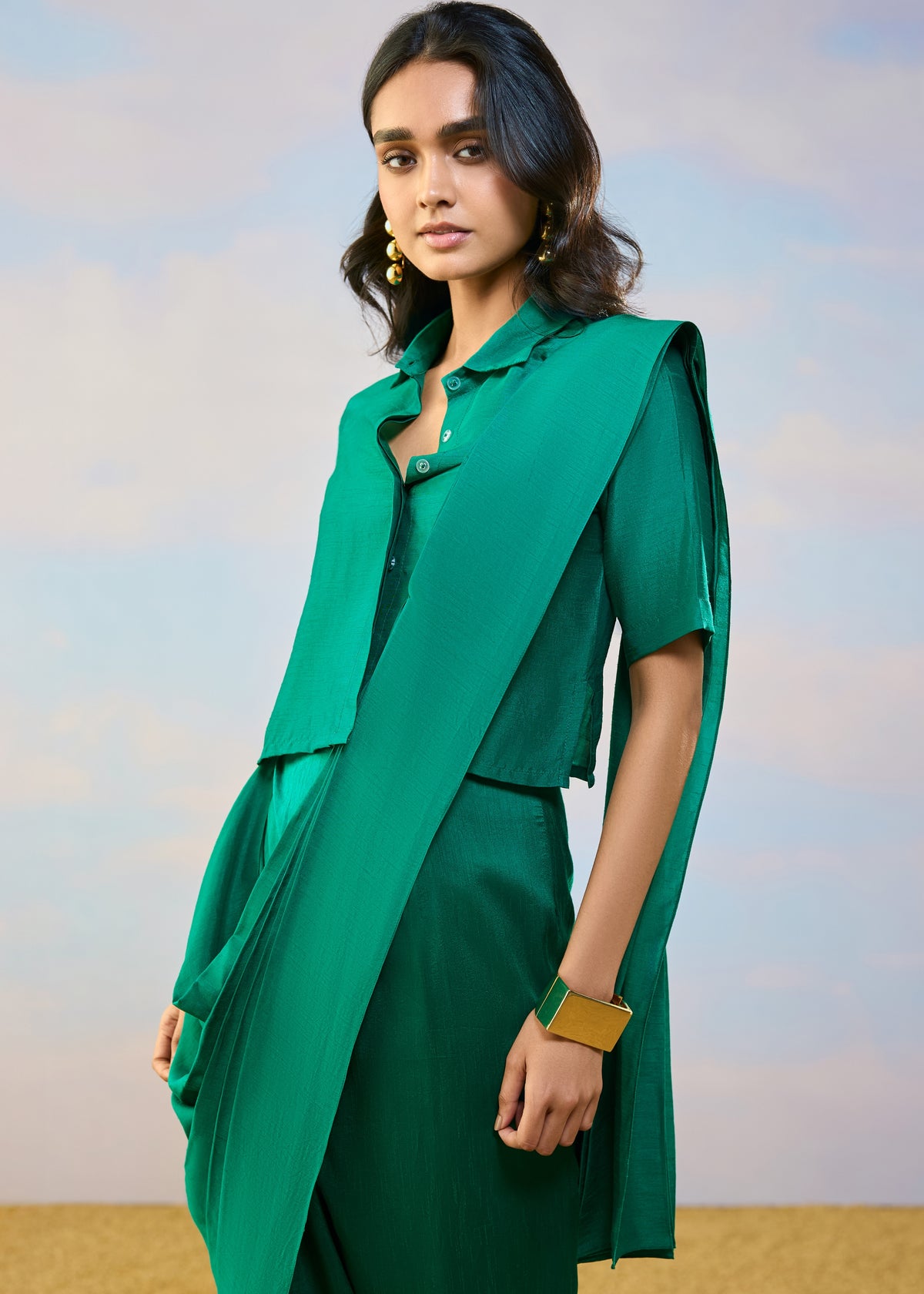 Emerald Shirt Sari Skirt Set