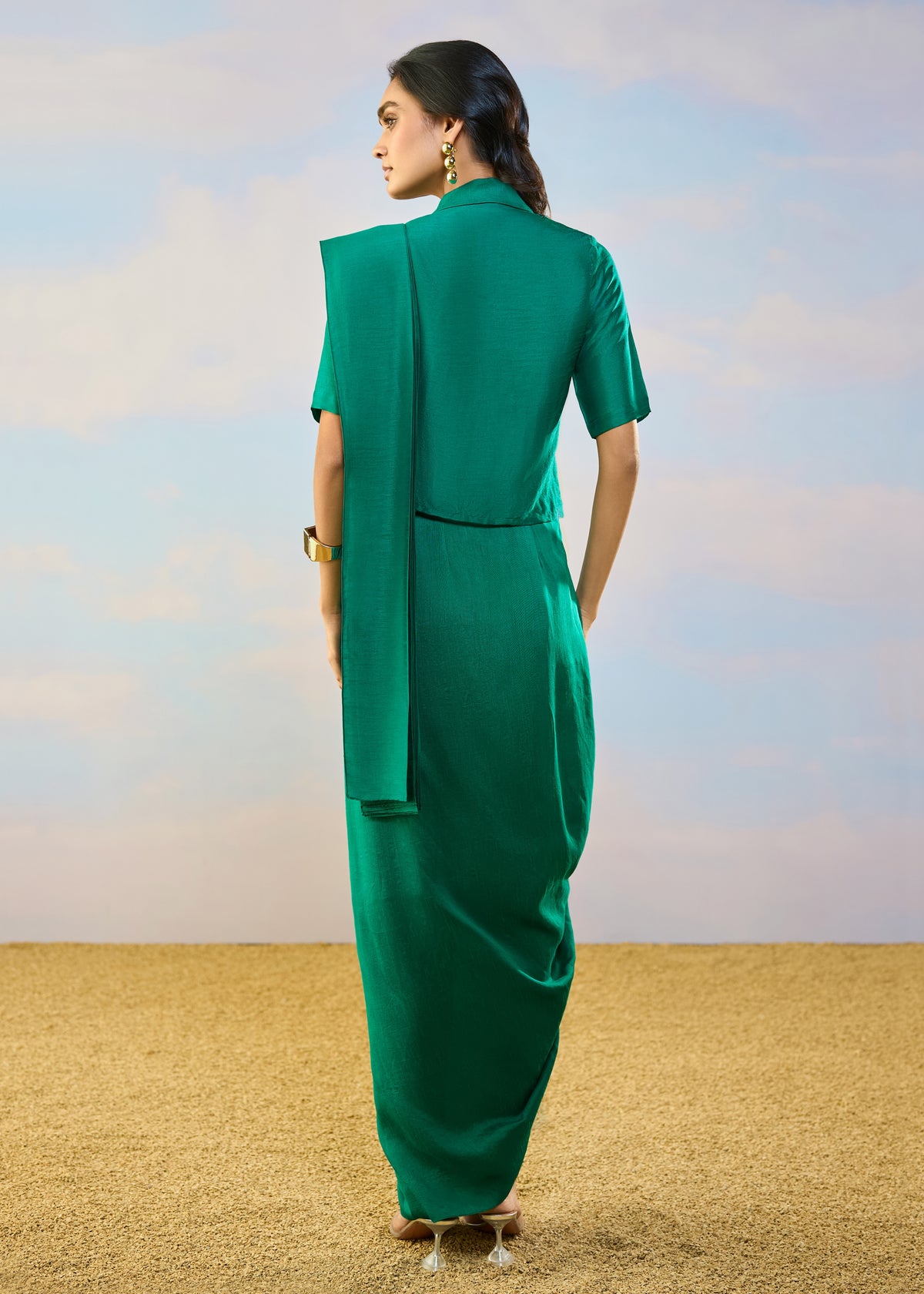 Emerald Shirt Sari Skirt Set