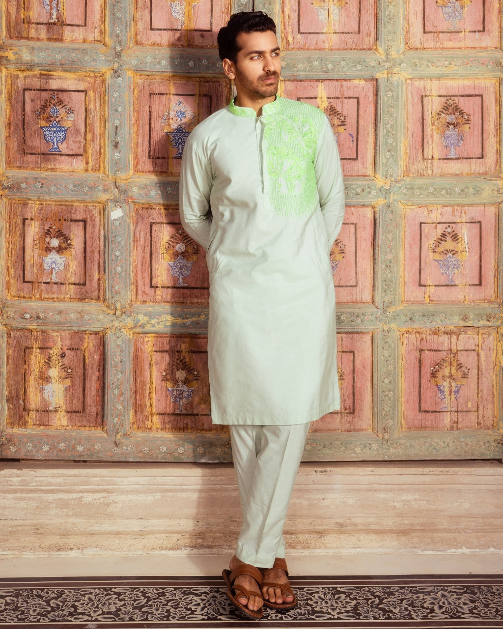 Mint Green Thread And Cutdana Embroidered Kurta Set