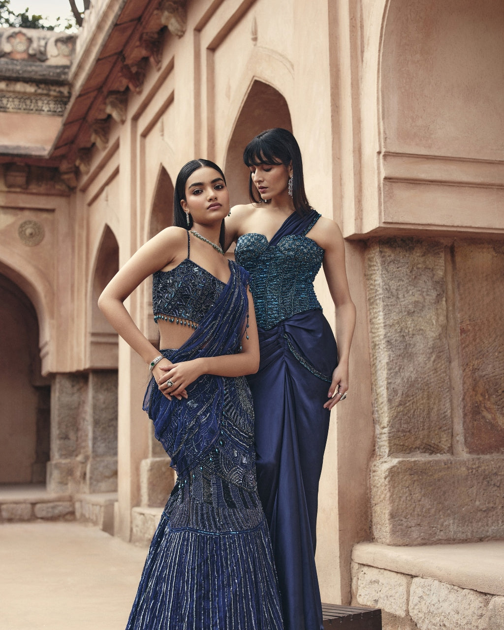 Sandra Midnight Blue Embellished Pre-Drapedskirt Sari Set