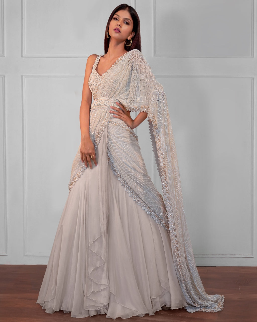 Ivory Agafya Lehenga Sari Set