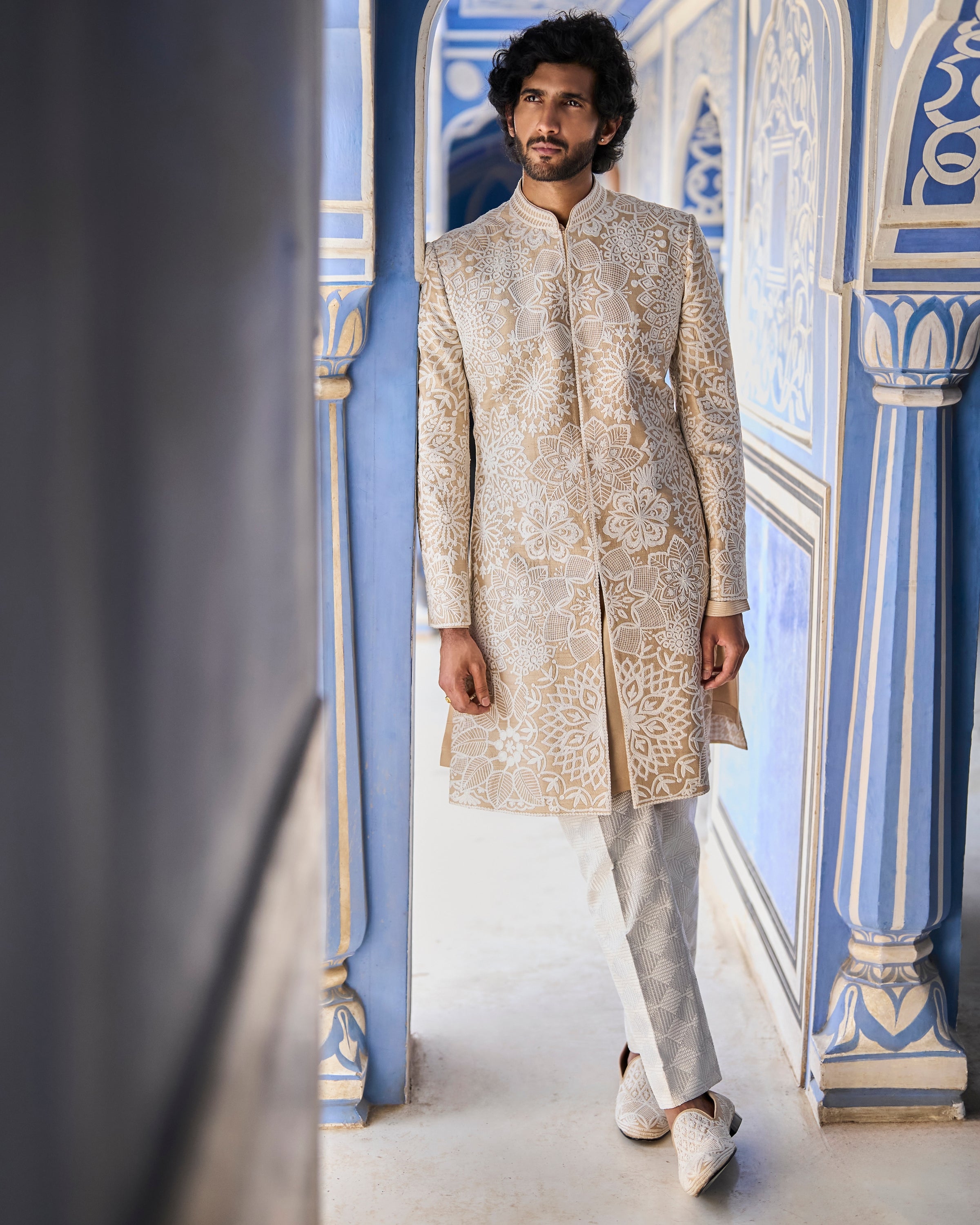 Nude Cream Sherwani Set