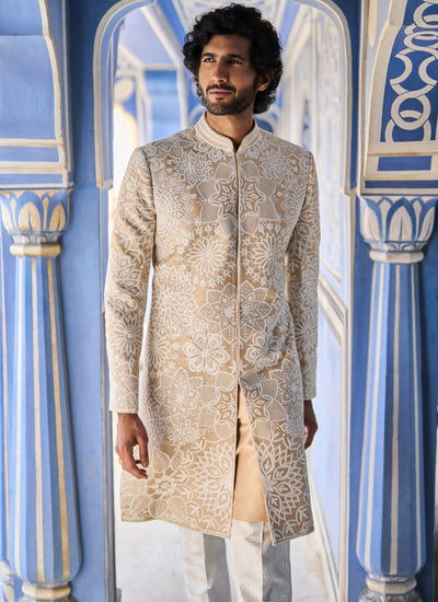 Nude Cream Sherwani Set