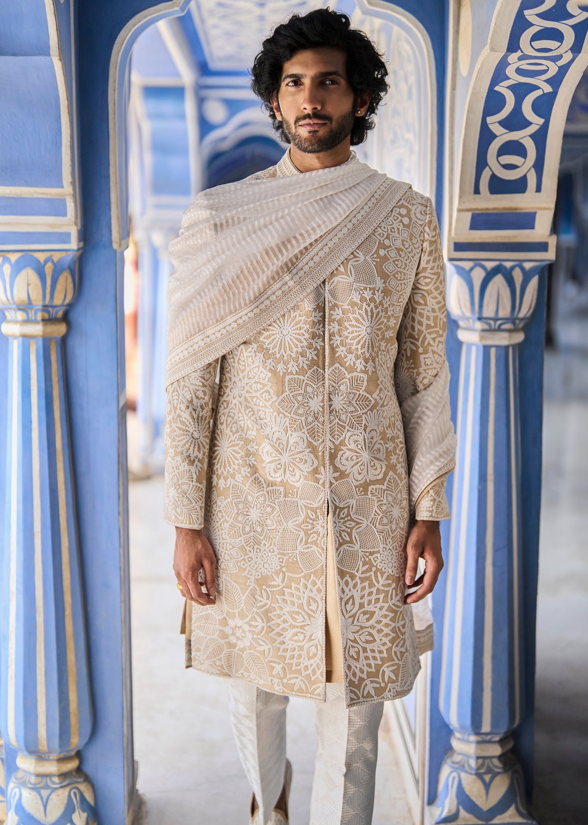 Nude Cream Sherwani Set