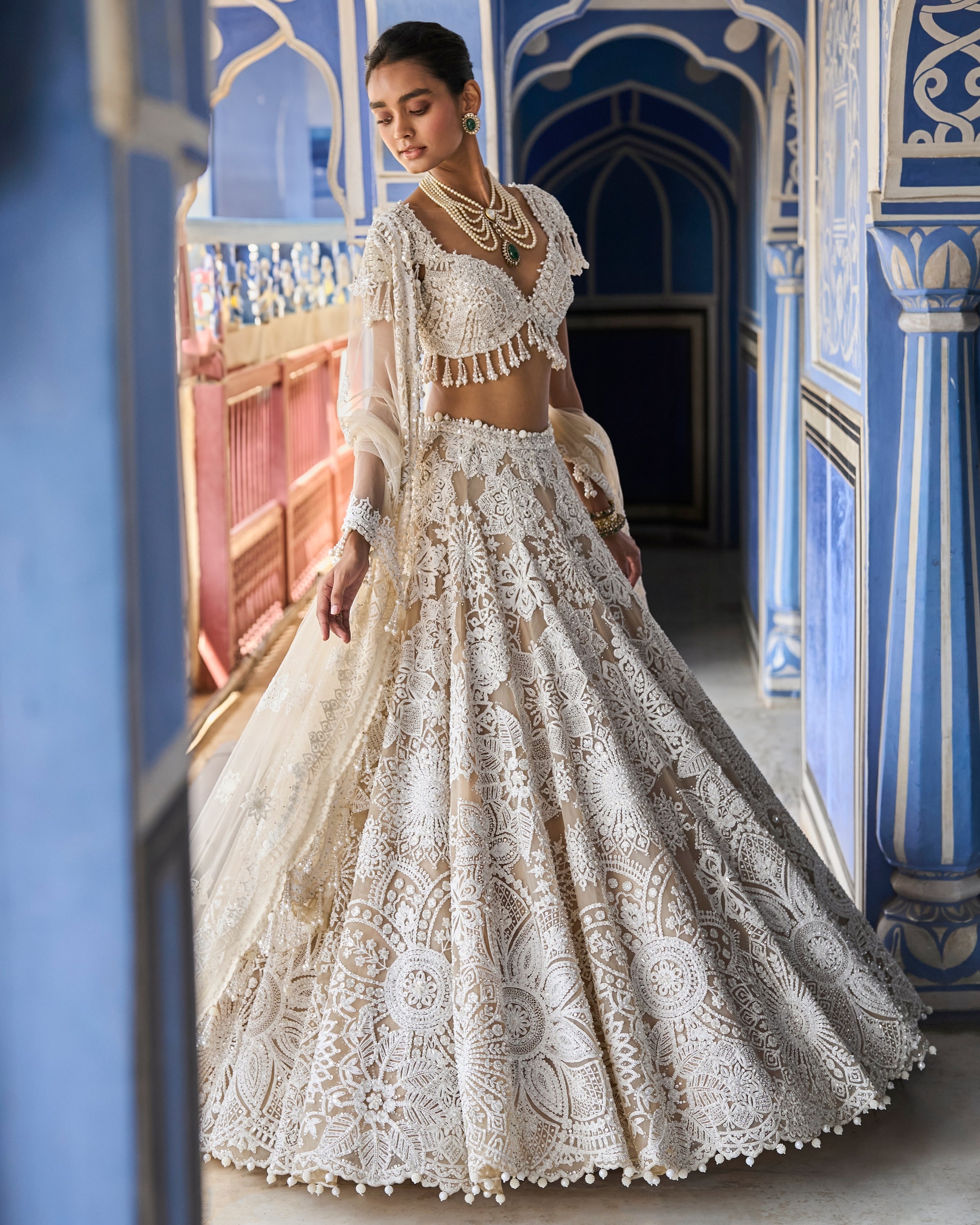 Nude Cream Abstract Lehenga Set