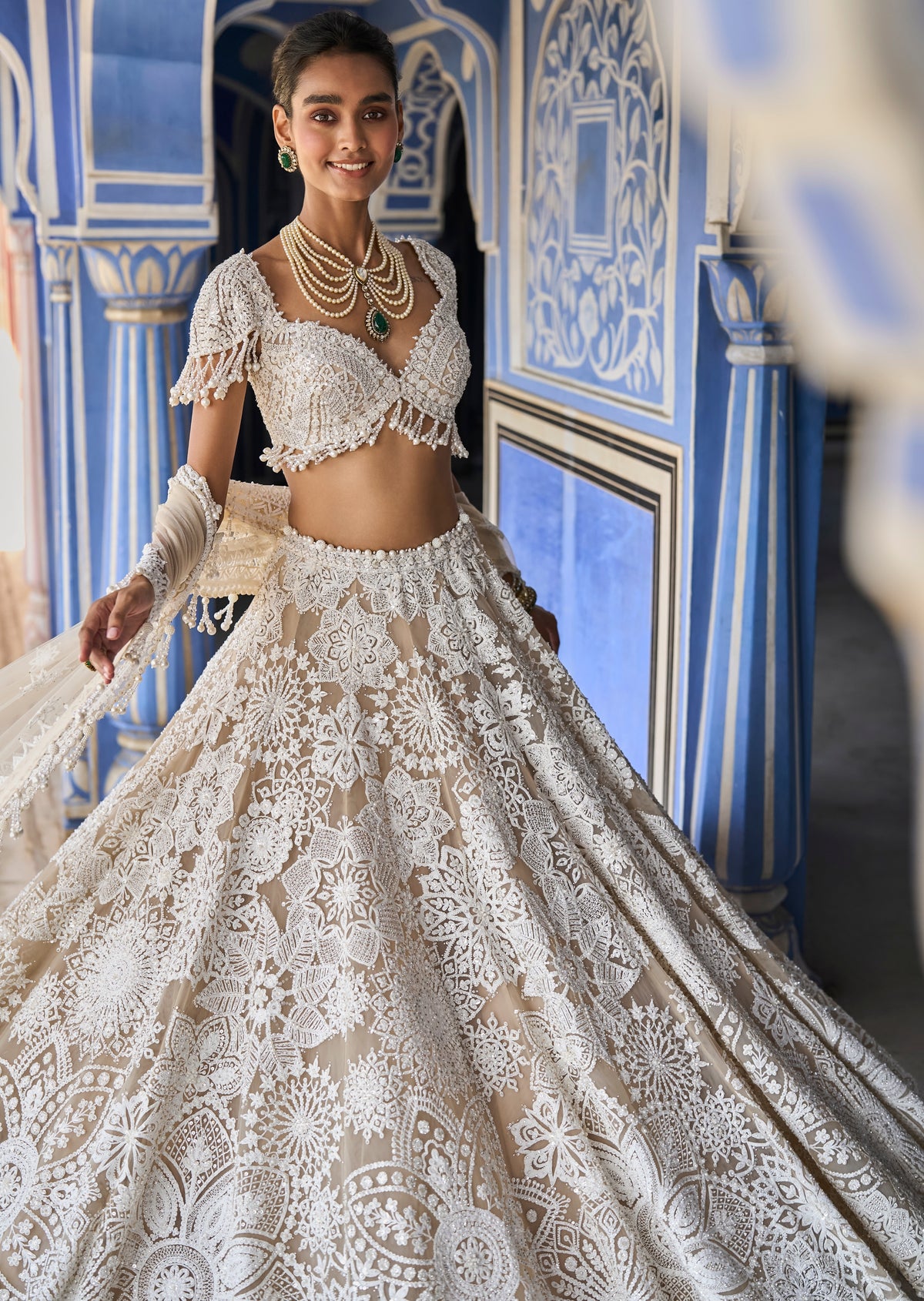 Nude Cream Abstract Lehenga Set