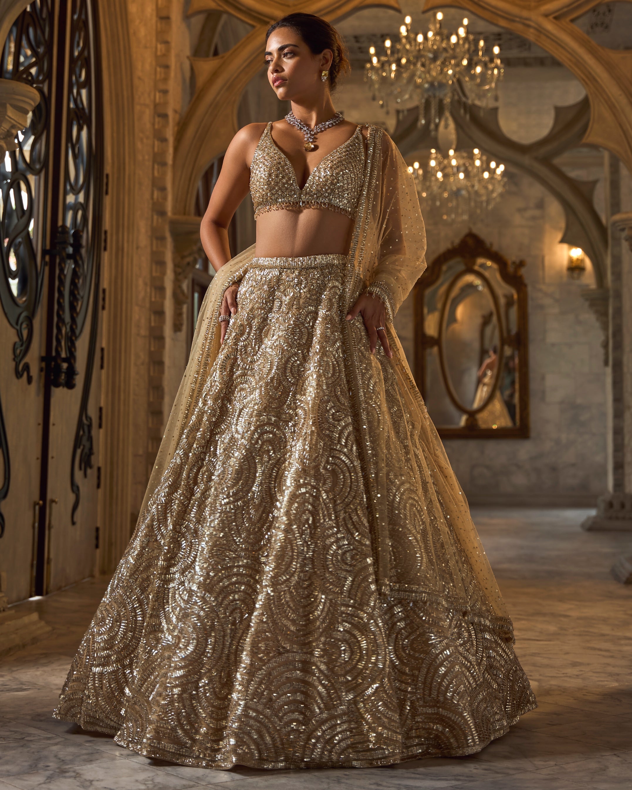 Chapelle Gold Sequin Lehenga Set