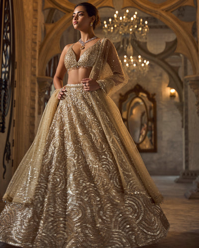 Chapelle Gold Sequin Lehenga Set