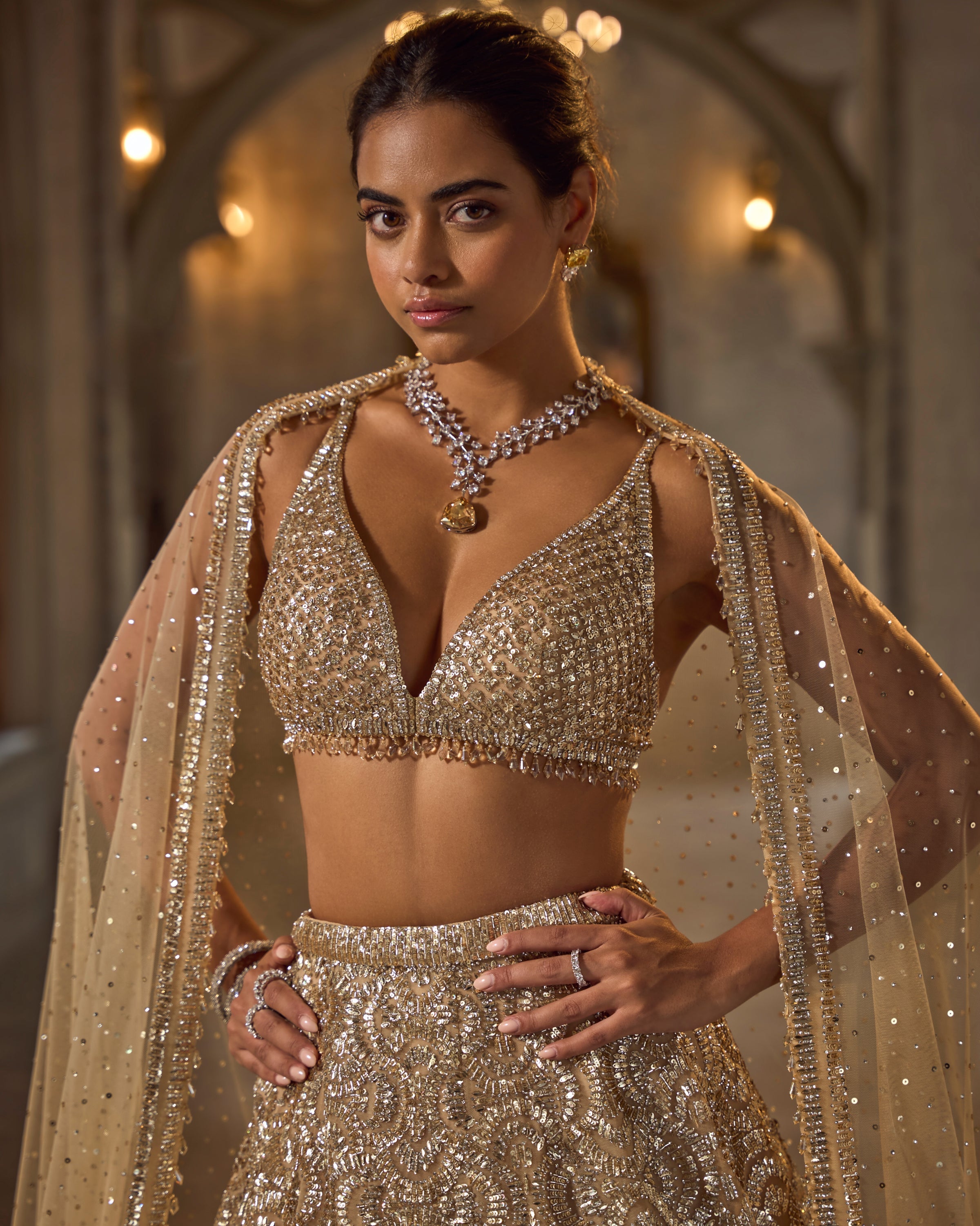 Chapelle Gold Sequin Lehenga Set