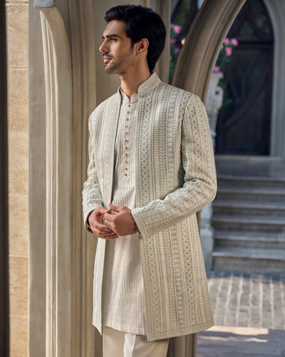 Chapelle Grey Ivory Open Jacket Set