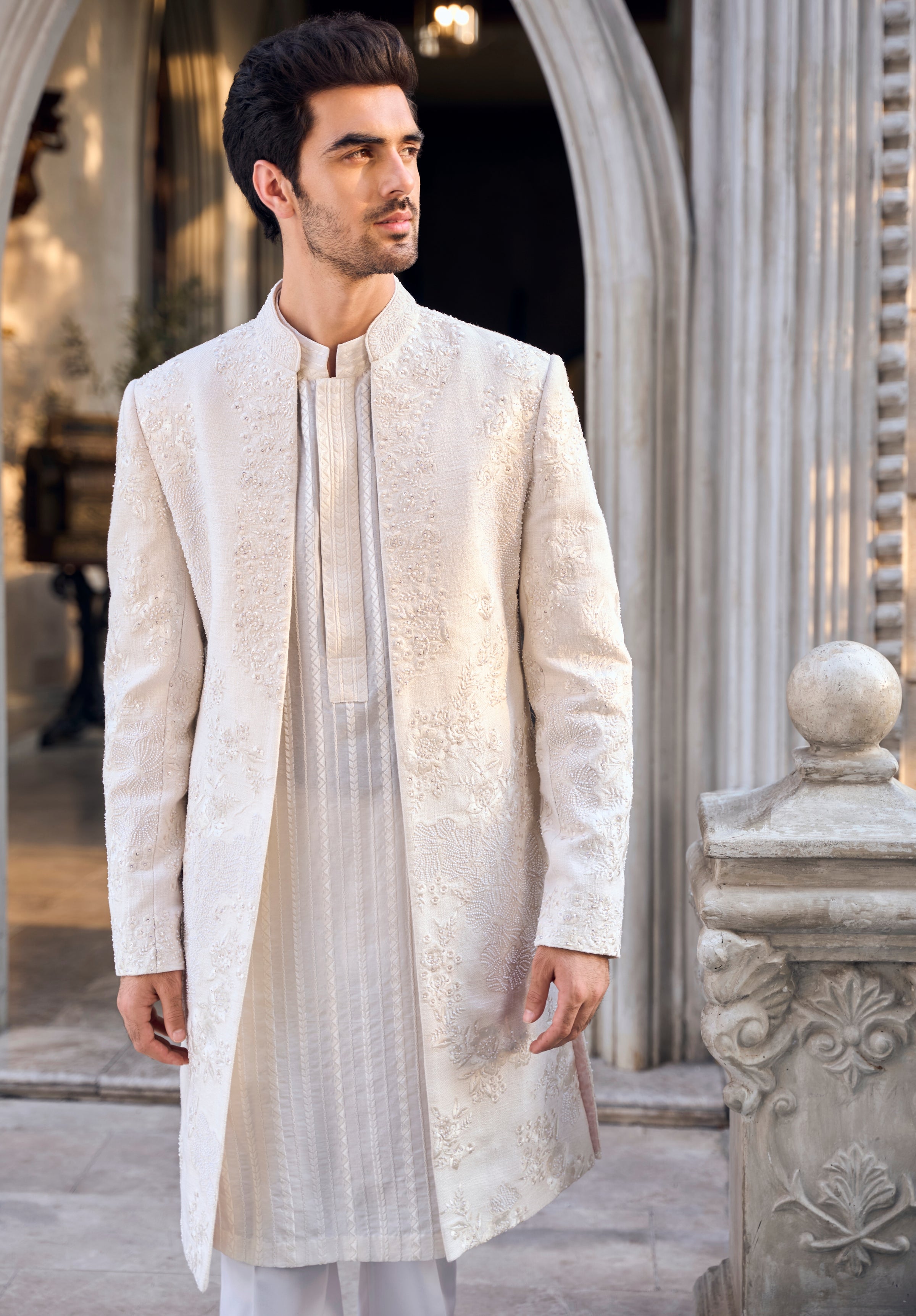 Chapelle Cream Open Sherwani Set