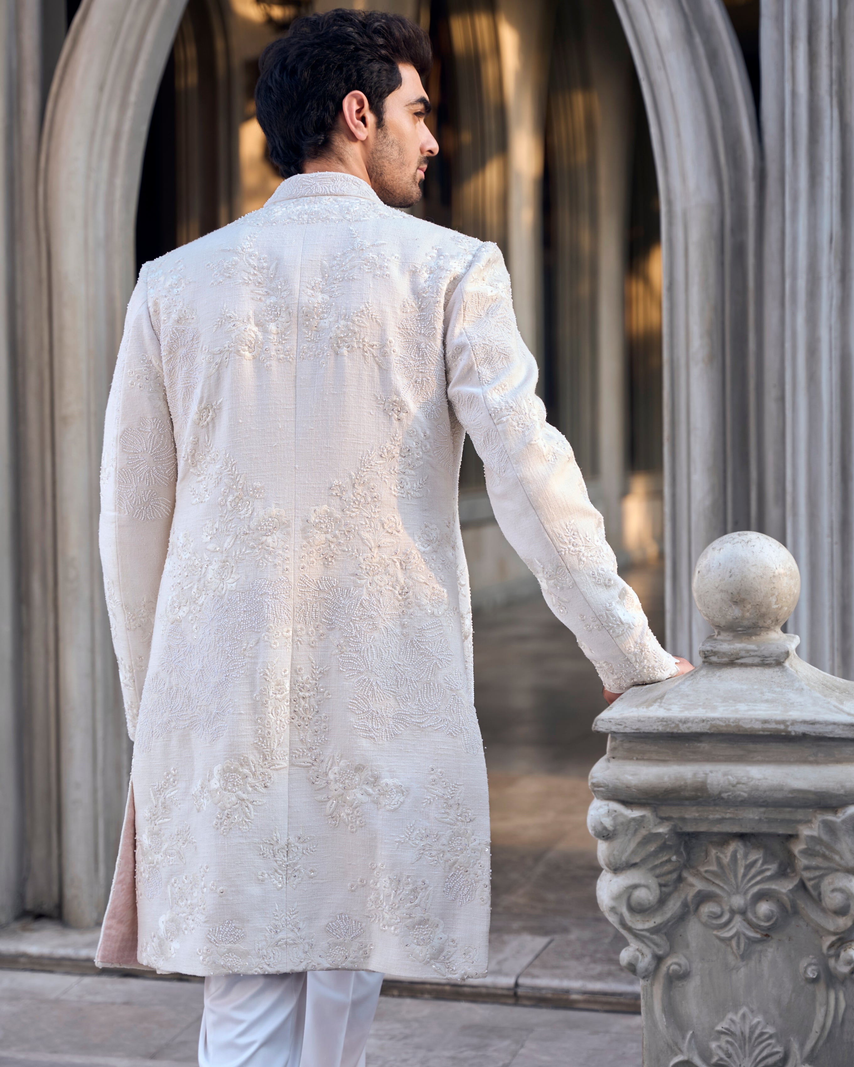 Chapelle Cream Open Sherwani Set