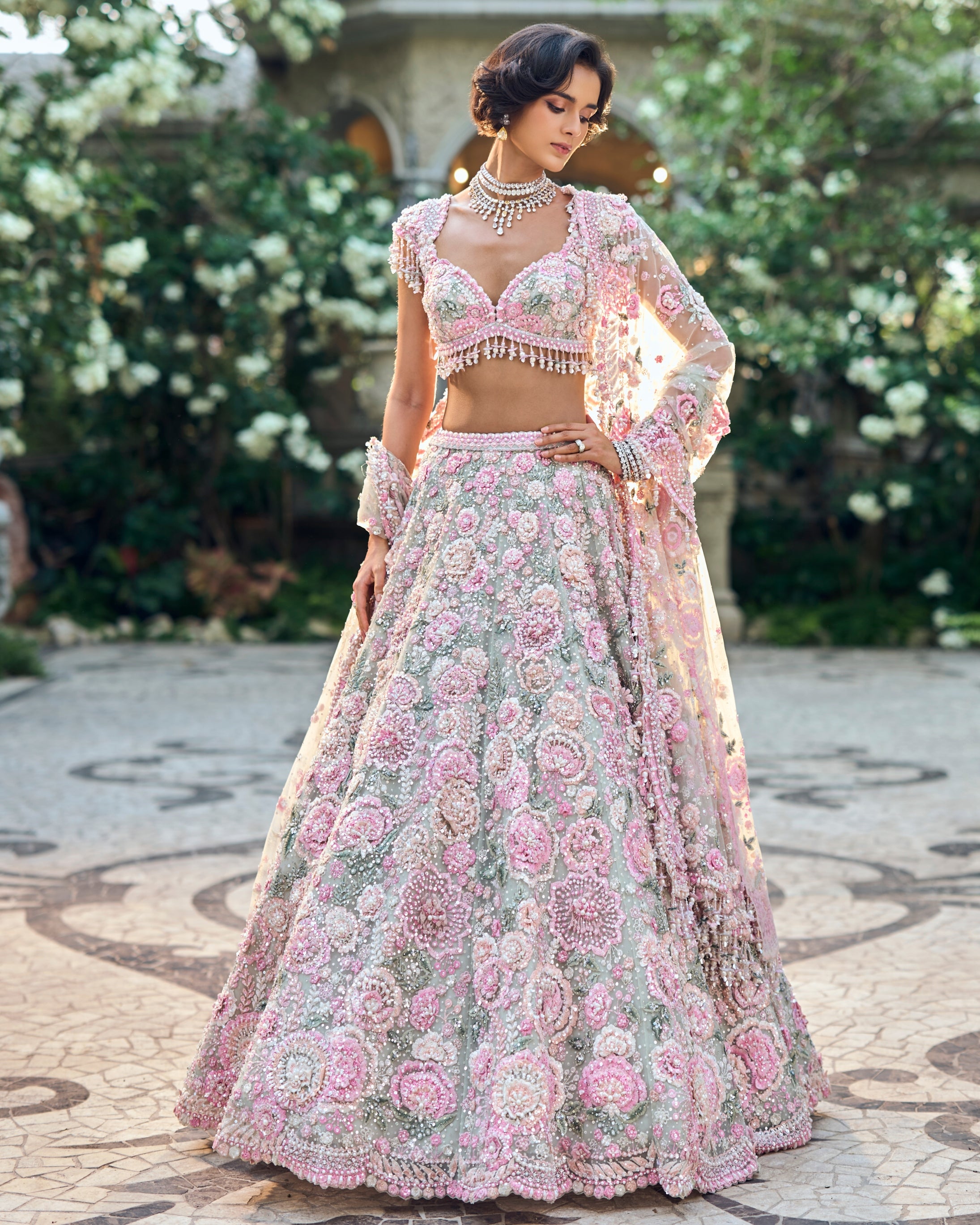 Chapelle Mint Green Multi-Coloured Floral Lehenga Set