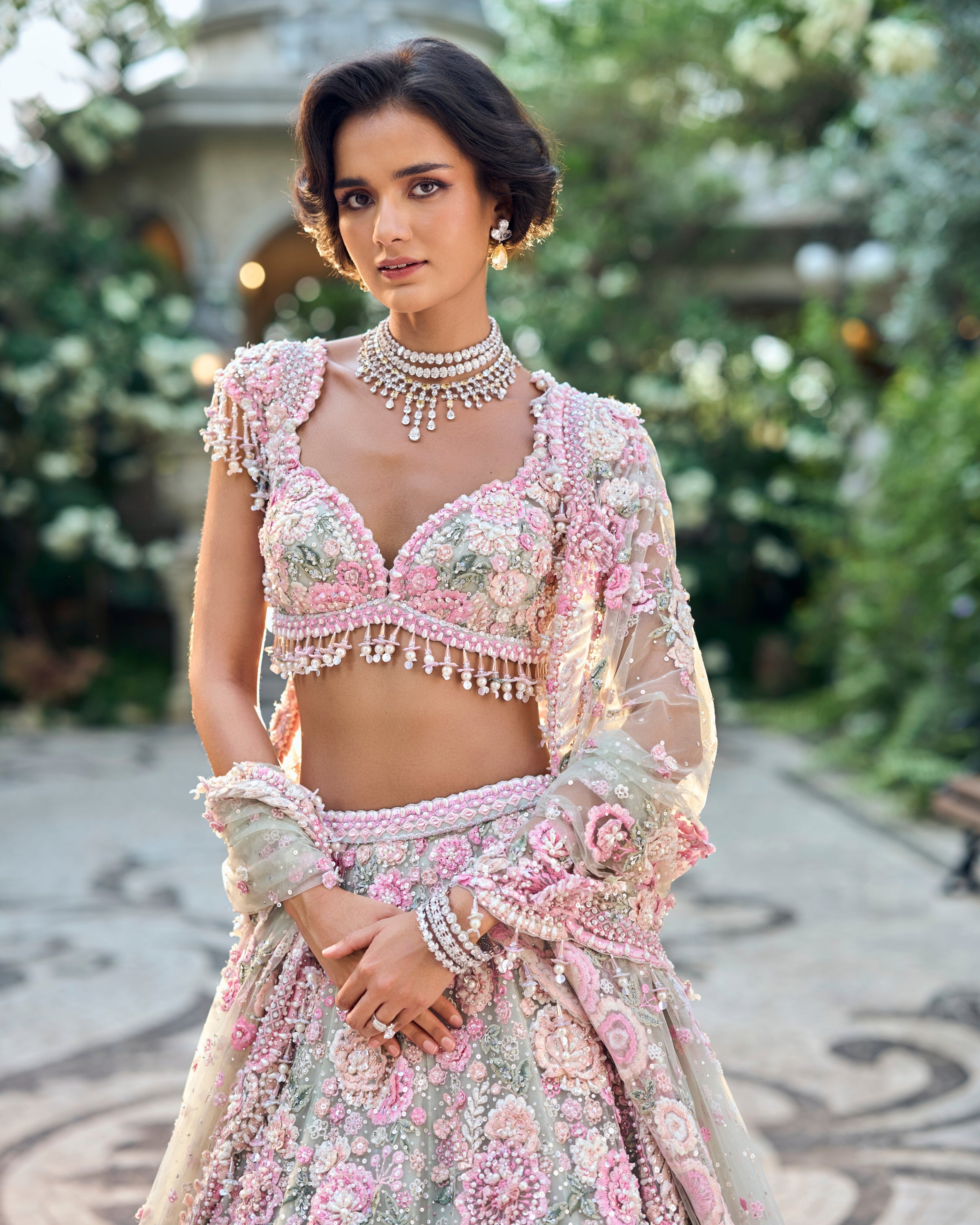 Chapelle Mint Green Multi-Coloured Floral Lehenga Set