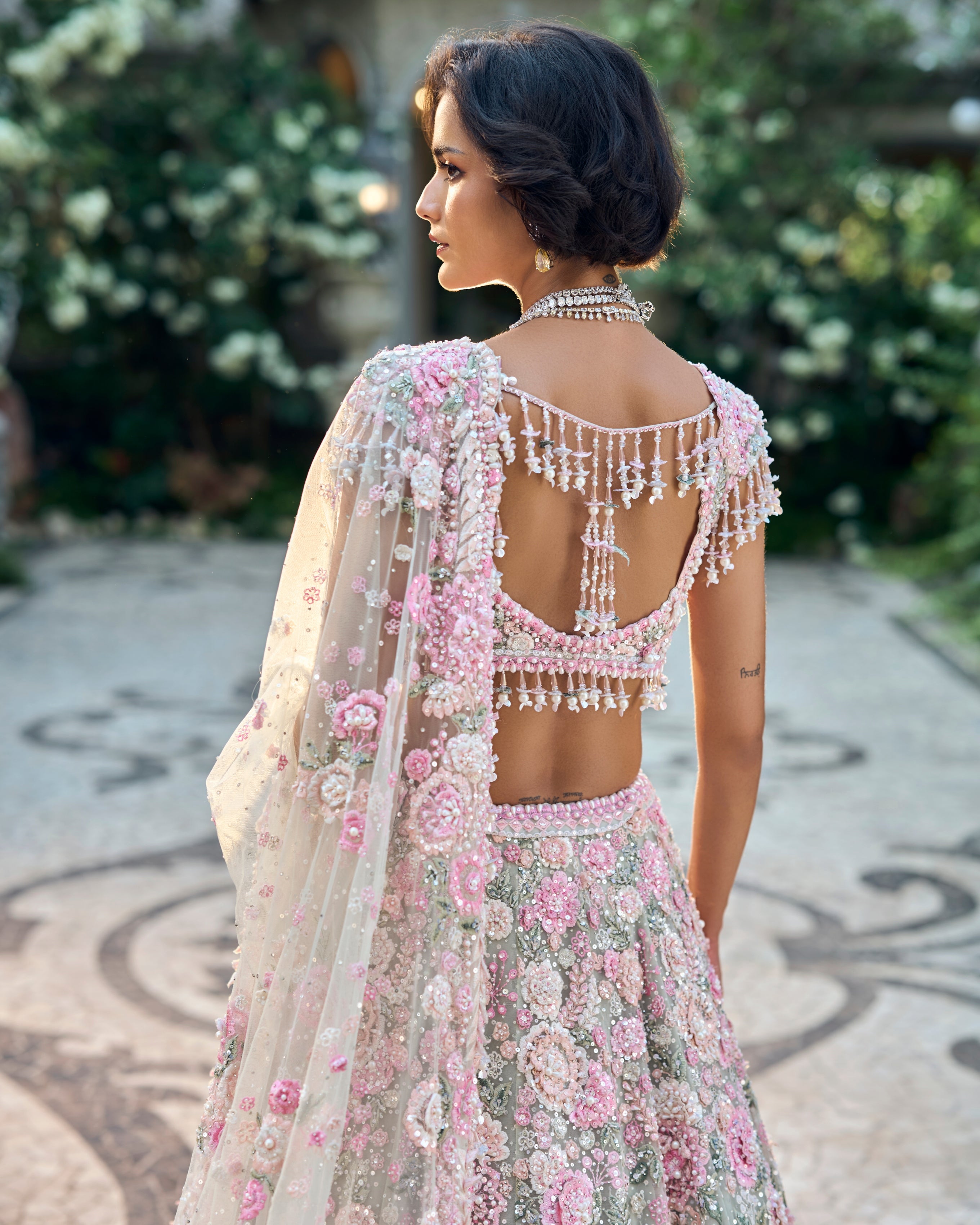 Chapelle Mint Green Multi-Coloured Floral Lehenga Set