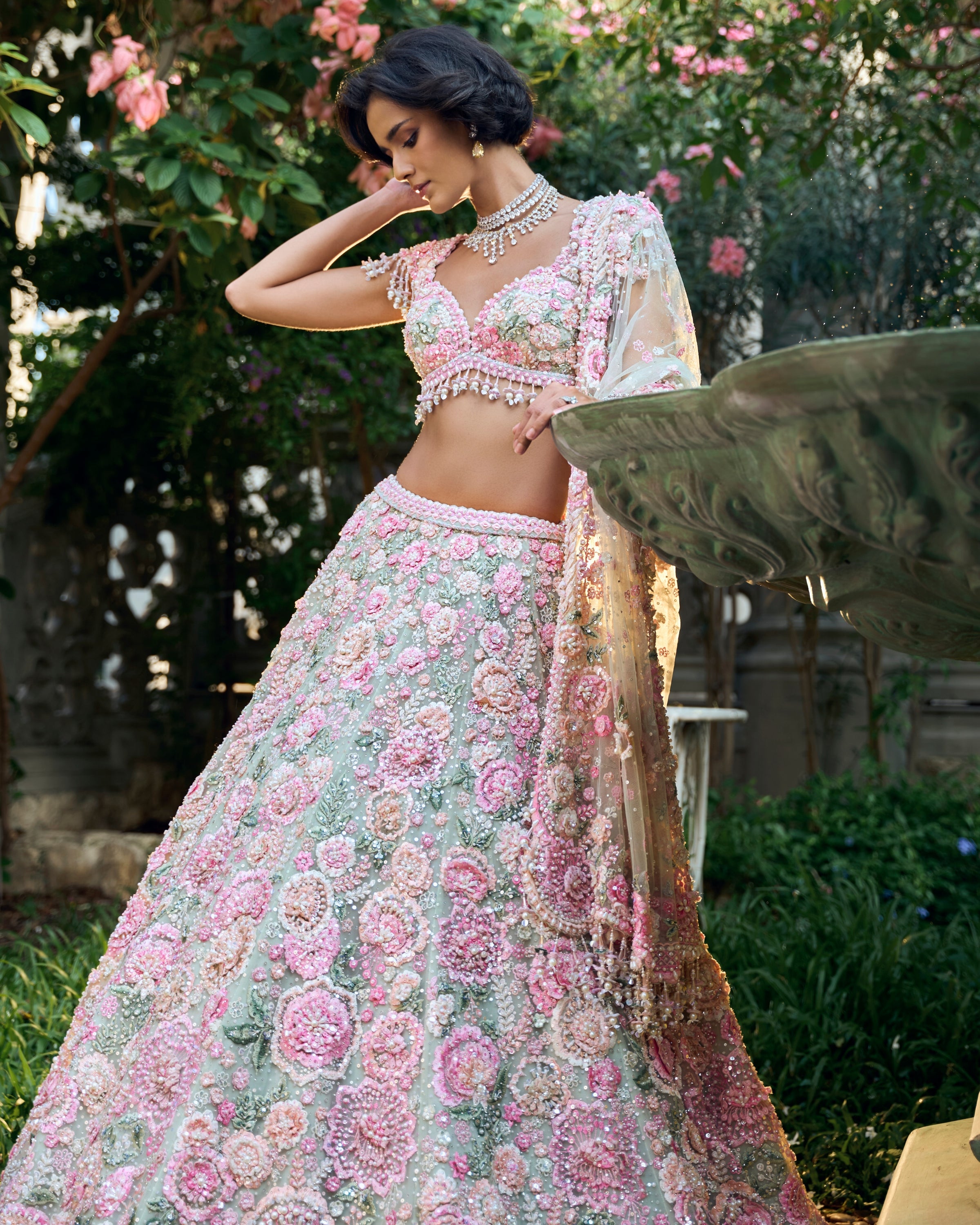 Chapelle Mint Green Multi-Coloured Floral Lehenga Set