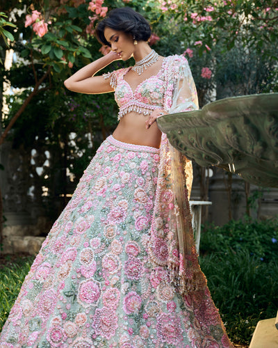 Chapelle Mint Green Multi-Coloured Floral Lehenga Set