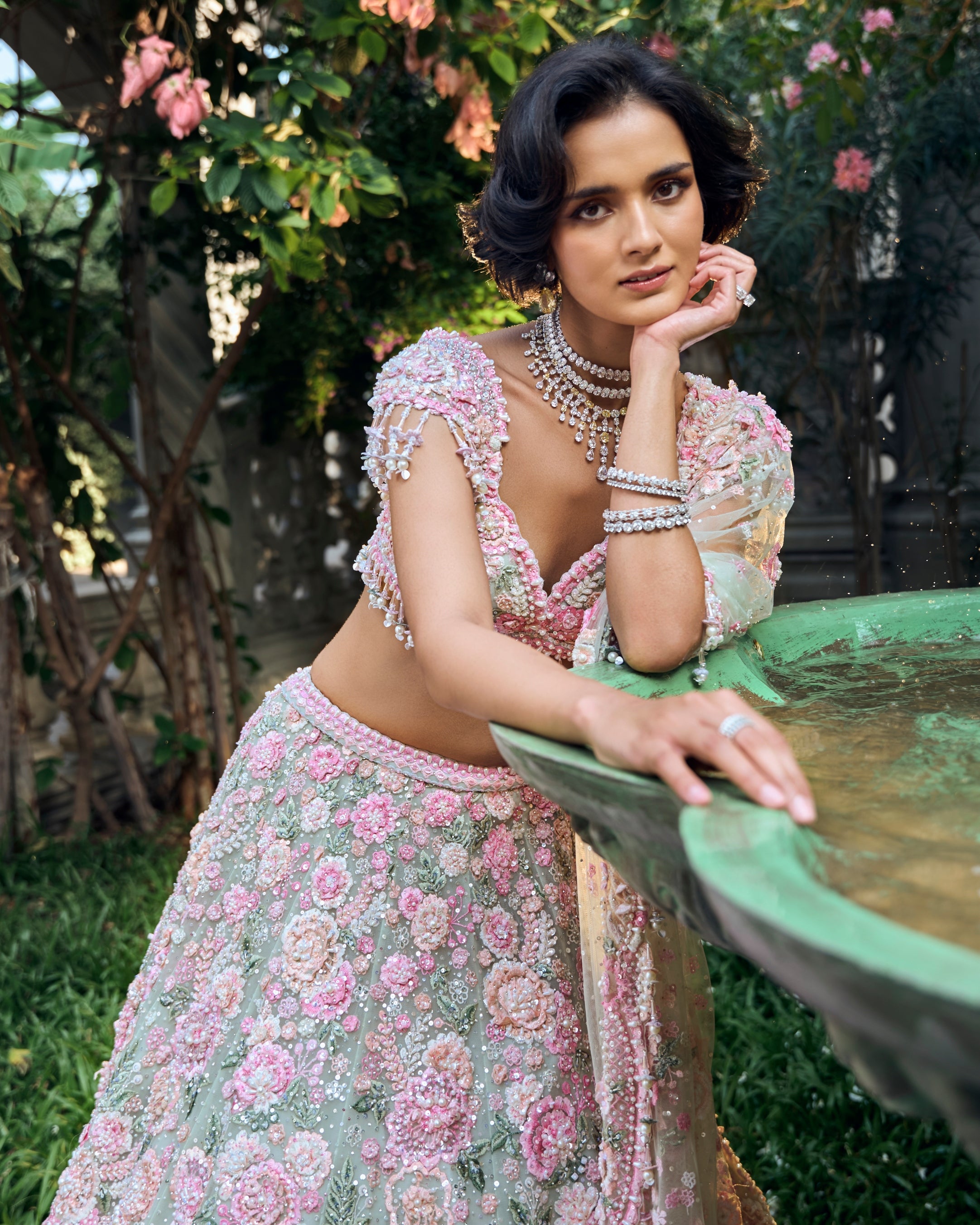 Chapelle Mint Green Multi-Coloured Floral Lehenga Set