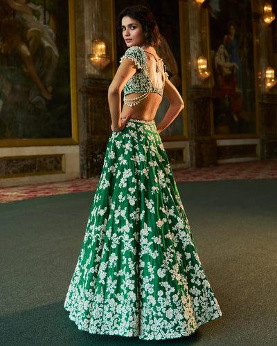 Green Thread Work Lehenga Set