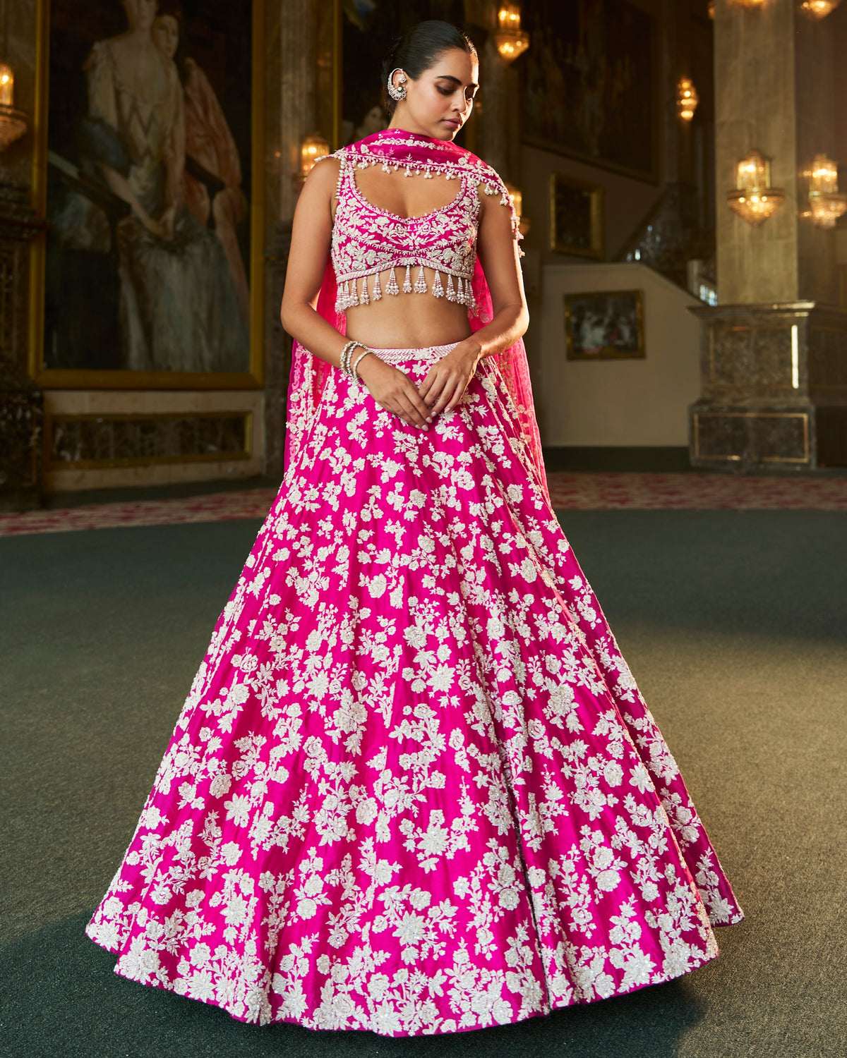 Fuchsia Pink Thread Work Lehenga Set