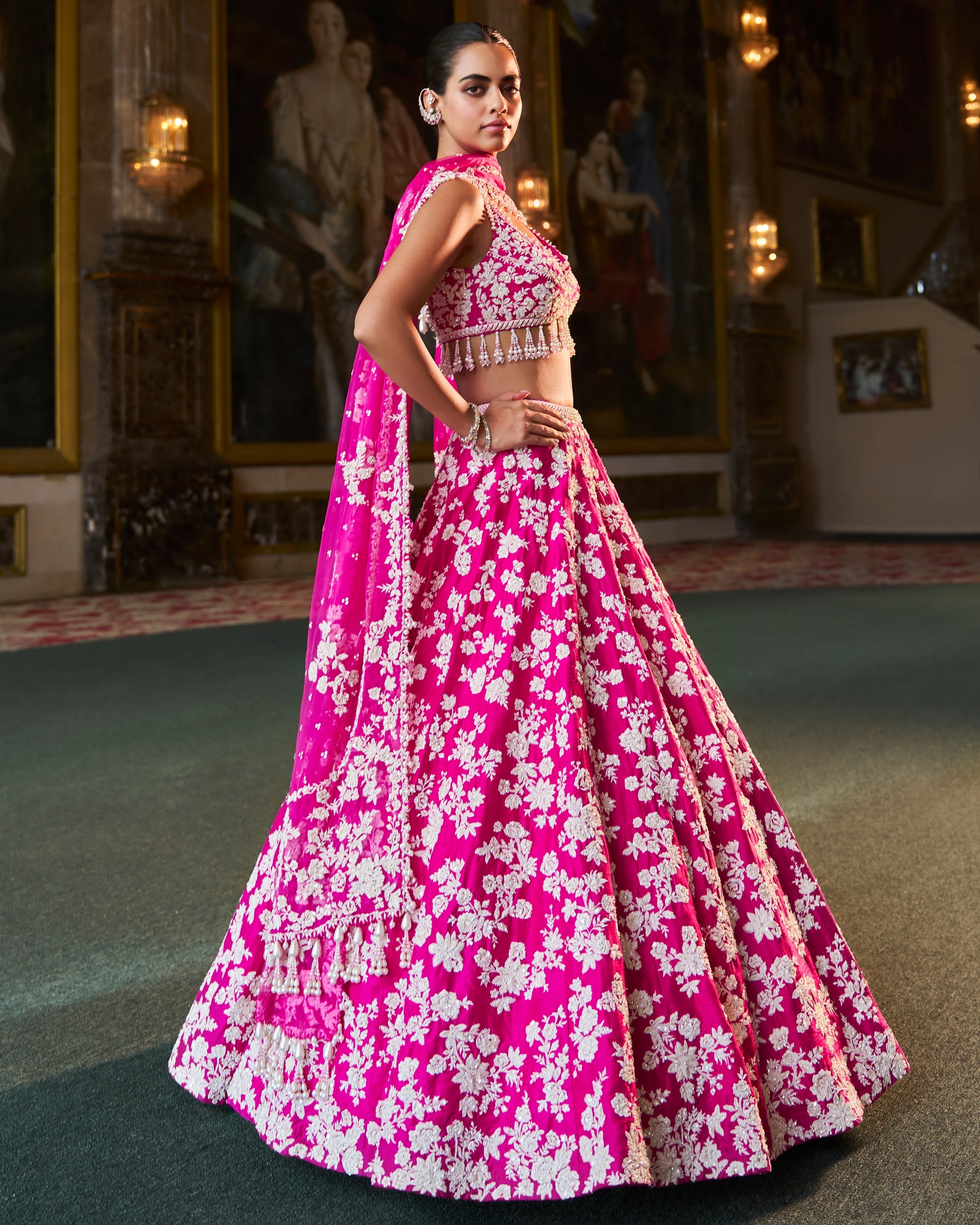Fuchsia Pink Thread Work Lehenga Set