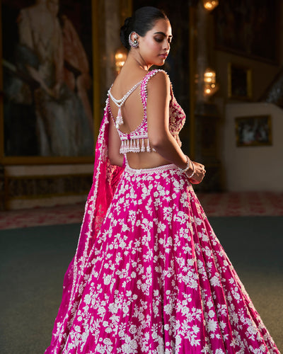 Fuchsia Pink Thread Work Lehenga Set