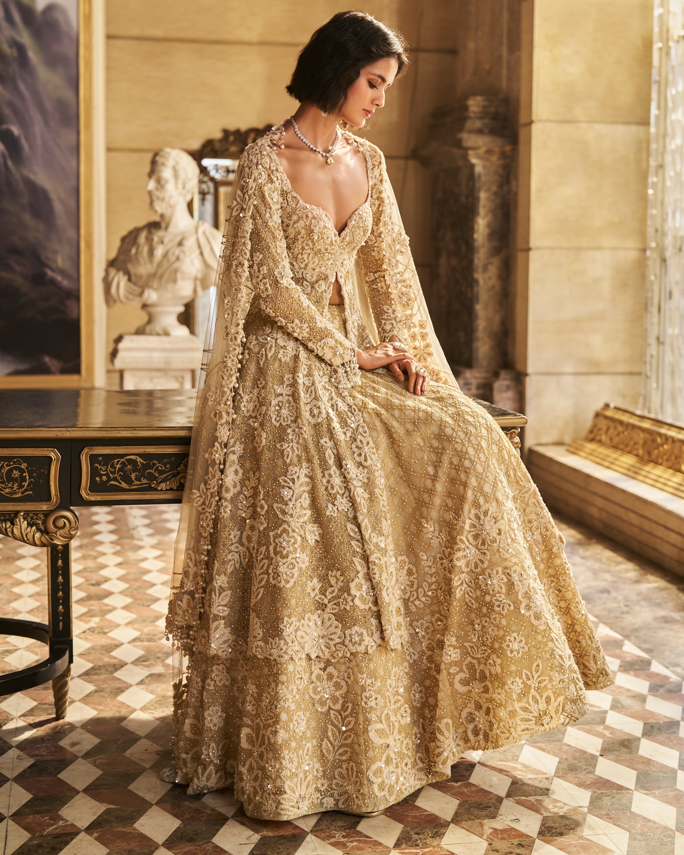 Cream Jacket Lehenga Set