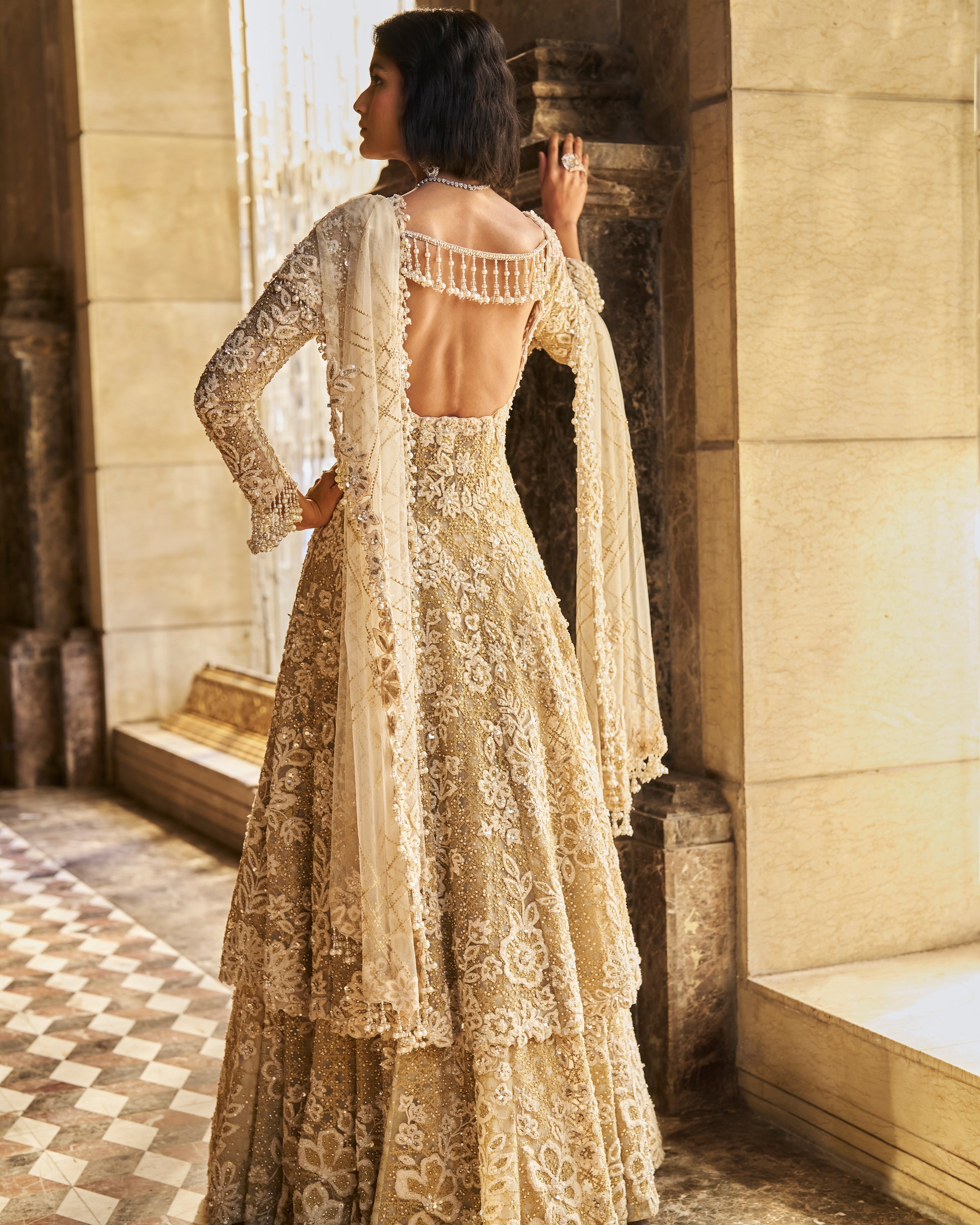 Cream Jacket Lehenga Set