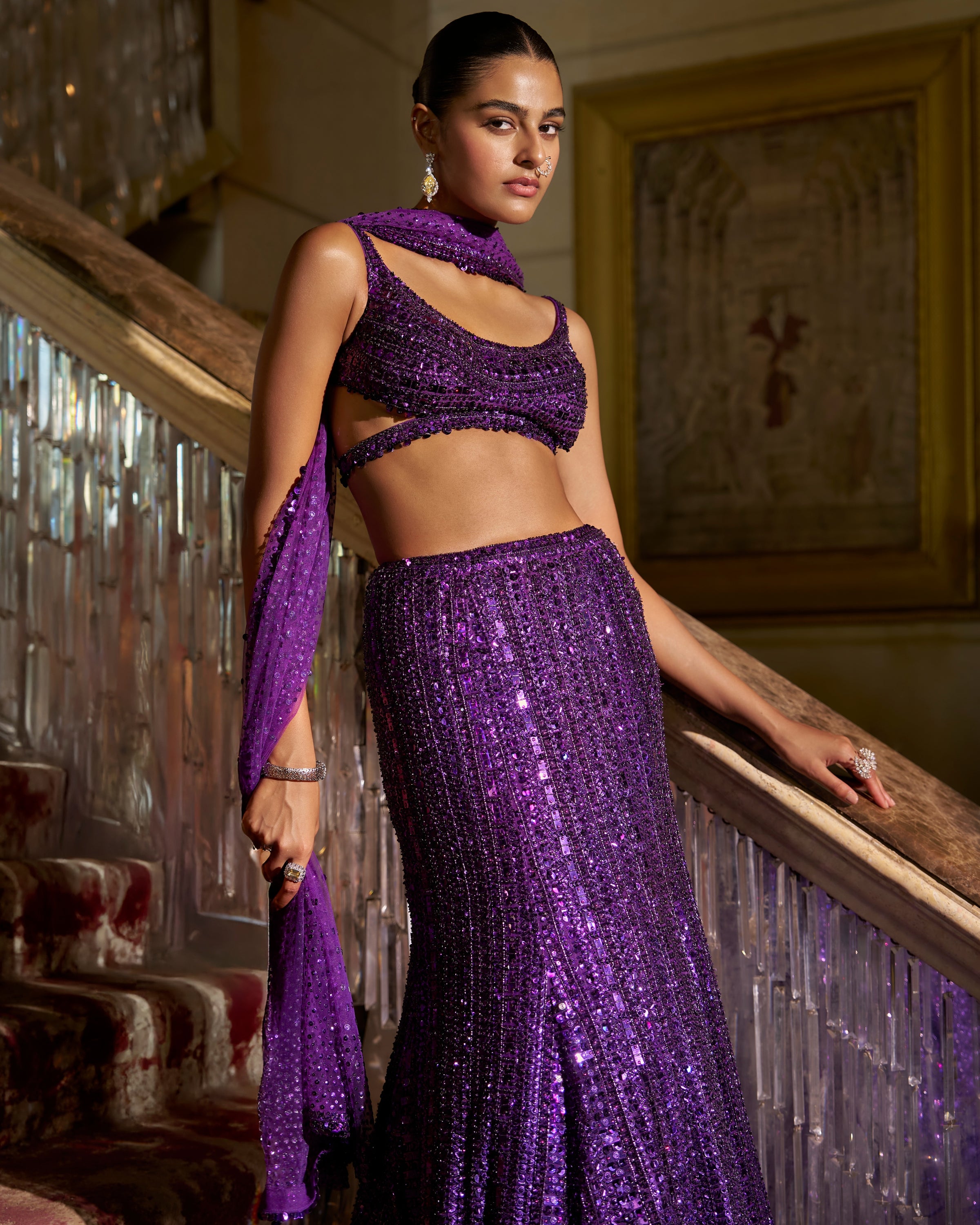 Purple Sequin Skirt Set