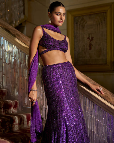 Purple Sequin Skirt Set