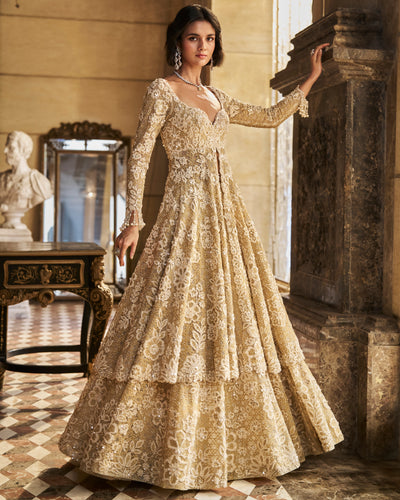 Cream Jacket Lehenga Set