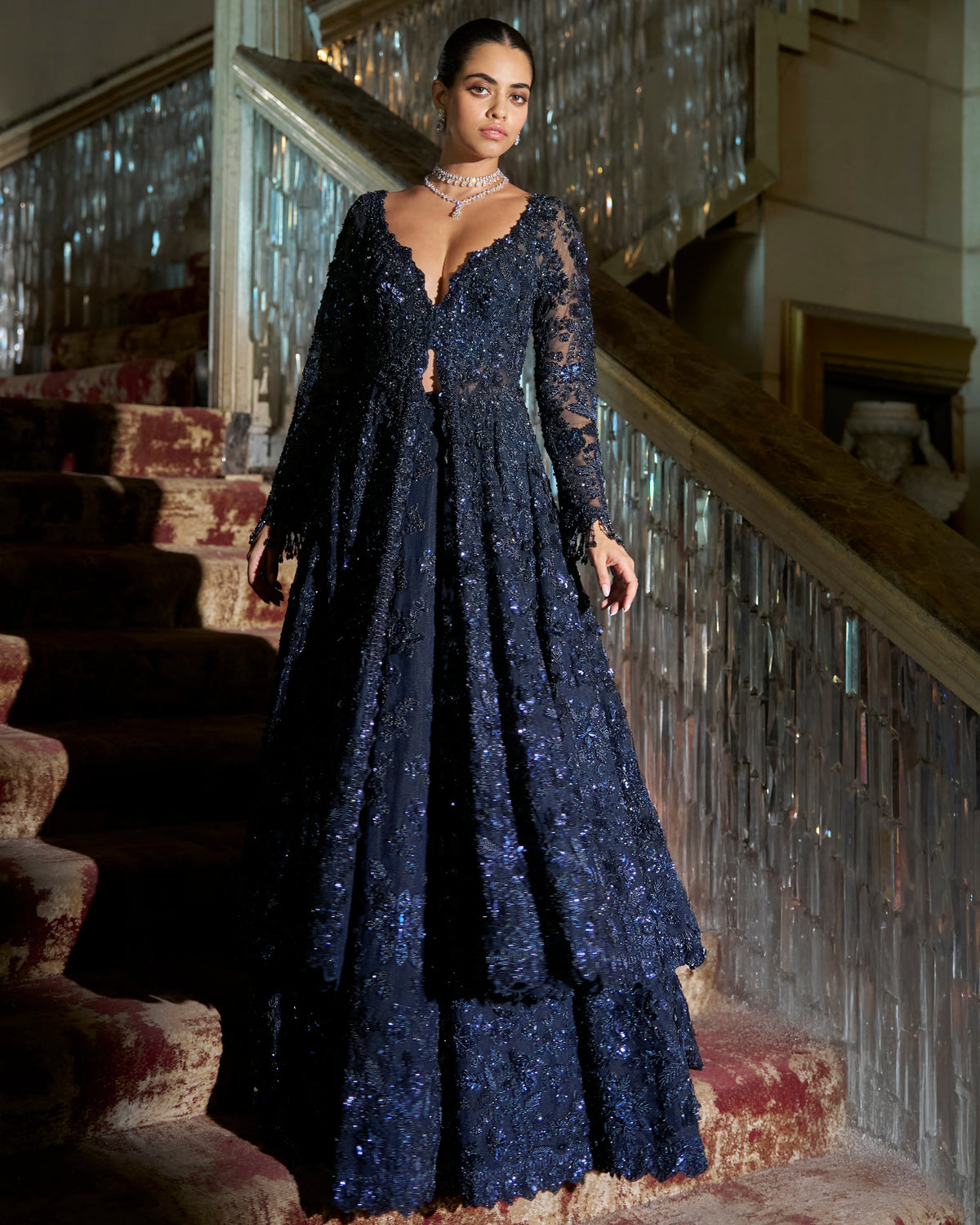 Midnight Blue Jacket Lehenga Set