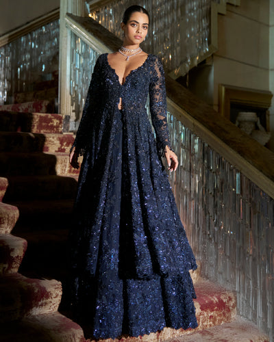 Midnight Blue Jacket Lehenga Set