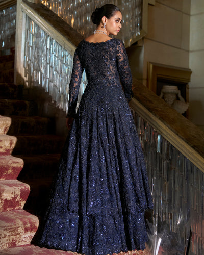 Midnight Blue Jacket Lehenga Set