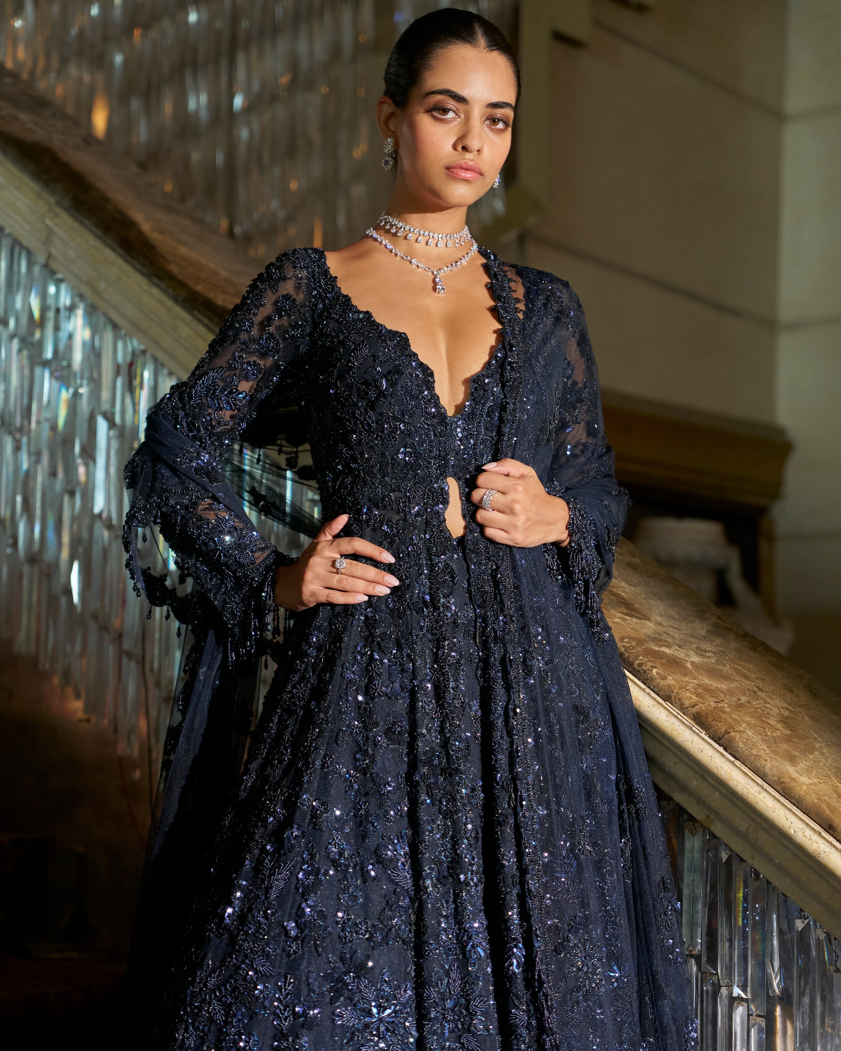 Midnight Blue Jacket Lehenga Set
