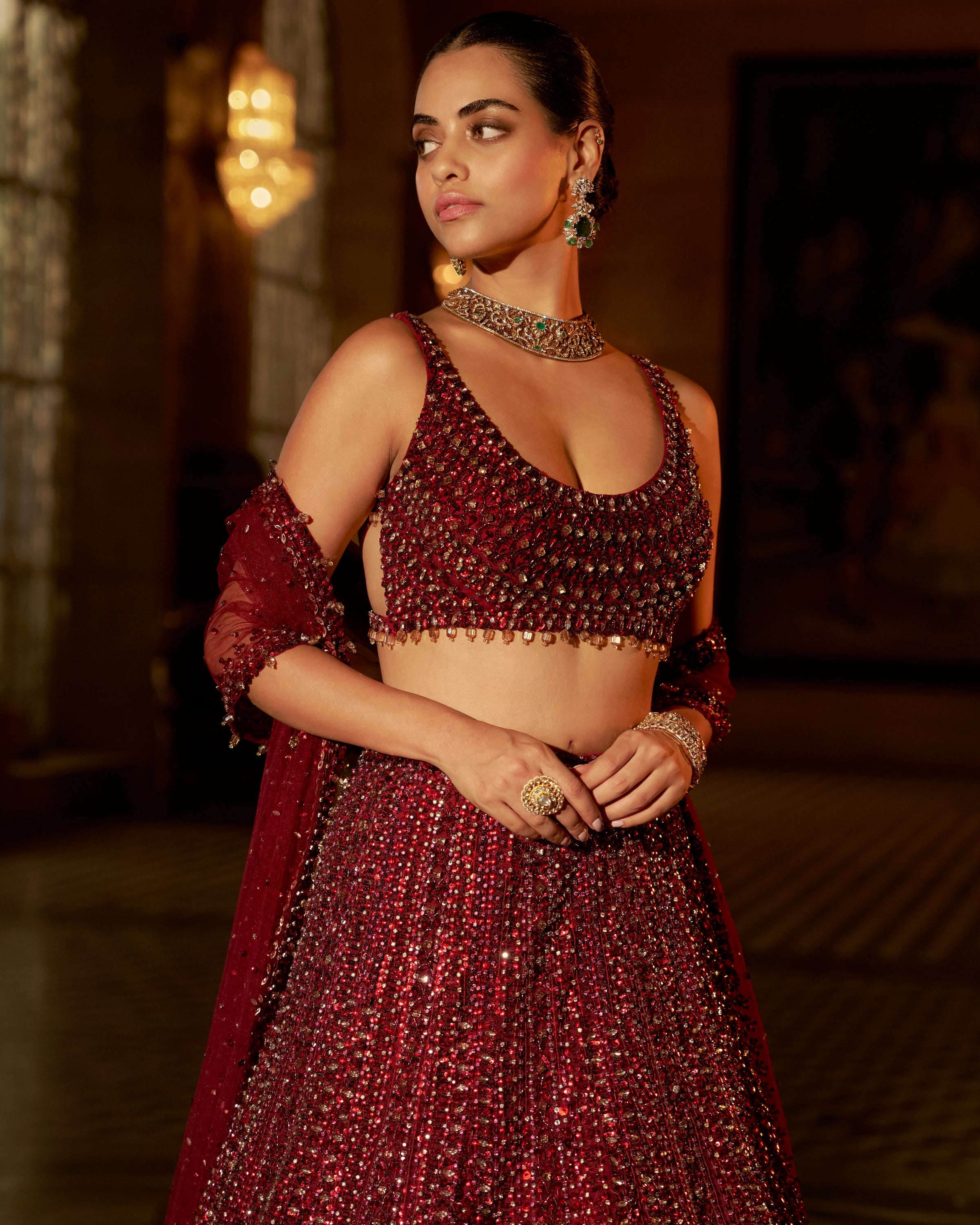 Maroon Sequin Lehenga Set
